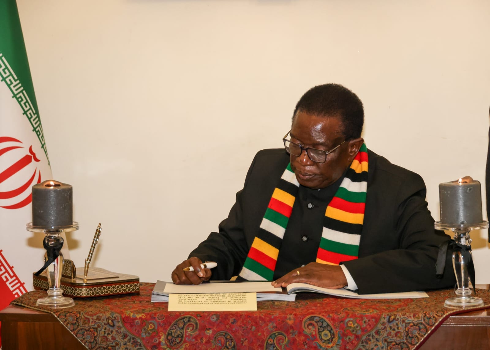 The President of the Republic of Zimbabwe signed the book of condolences in honor of President Raisi